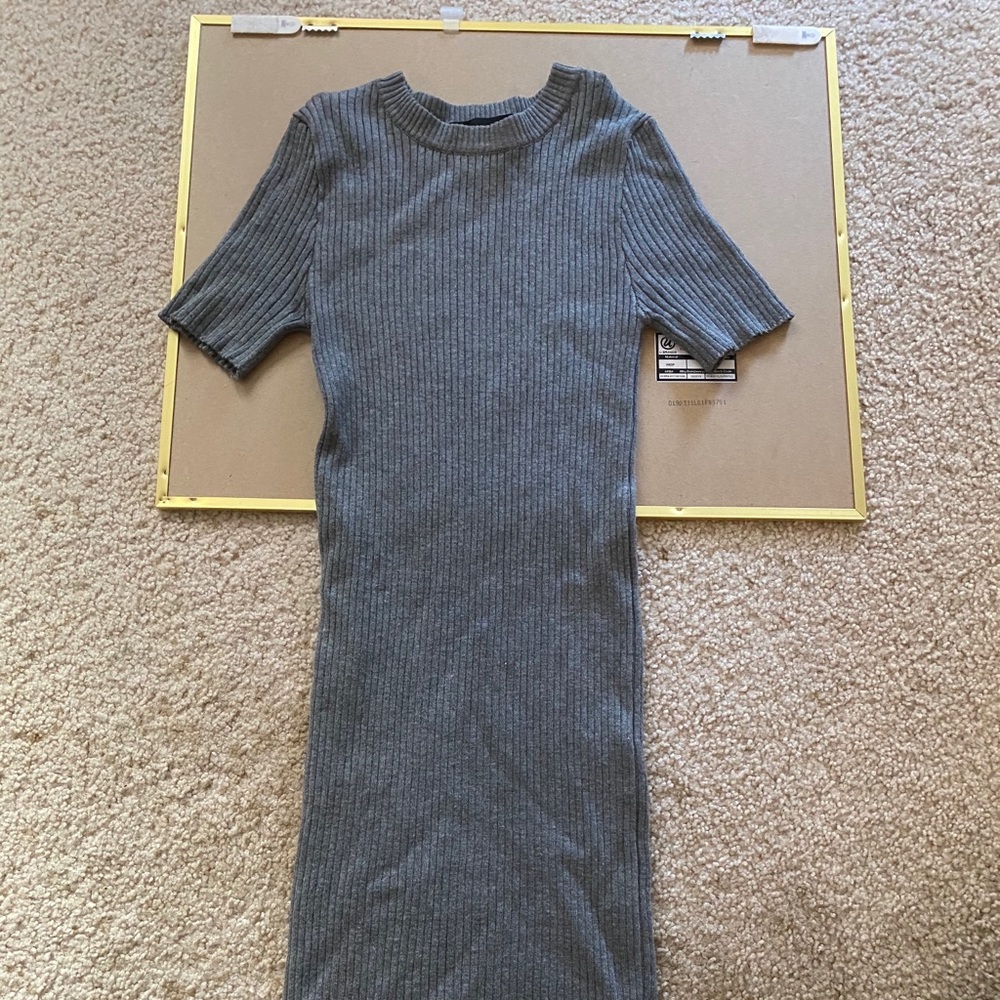 Grey ribbed sweater dress